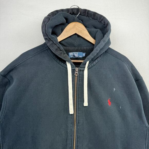 Vintage Ralph Lauren Hoodie Men's 2XB 2XL Big Black Heavyweight Zip Thermal Hood - Picture 2 of 8